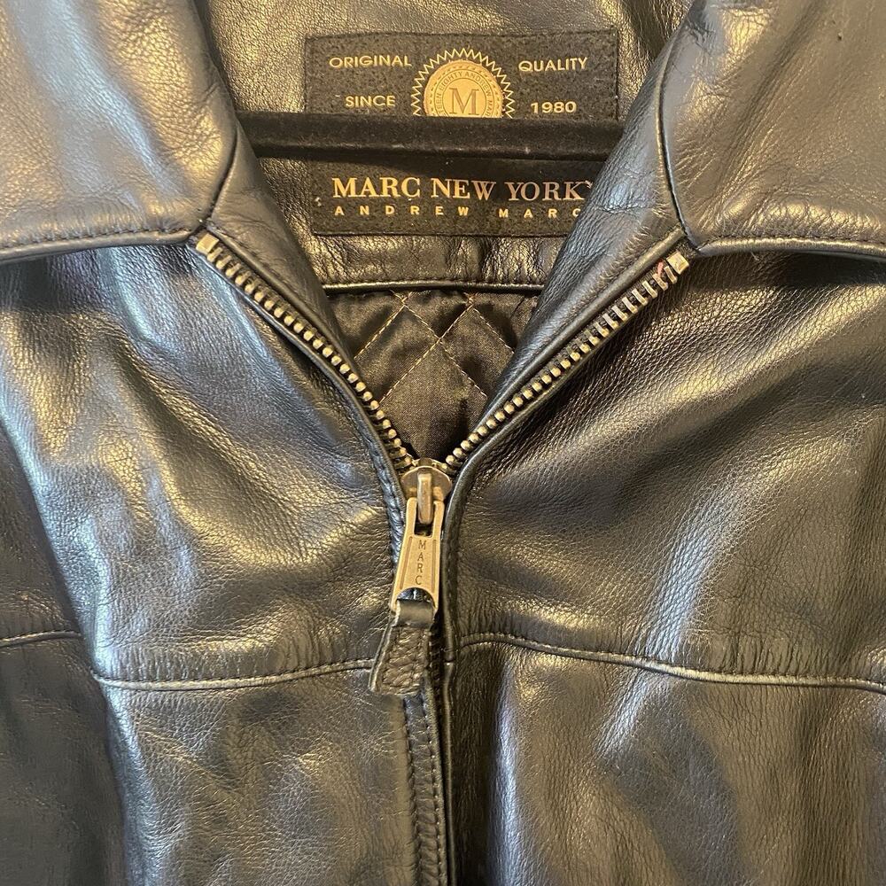 ANDREW MARC NEW YORK Women XXL Black Leather Biker Western Jacket Zip Up Pockets - Picture 11 of 16